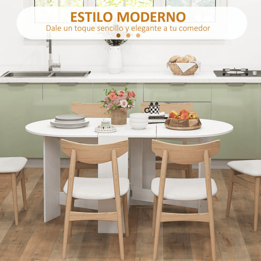 HOMCOM Mesa de Cozinha Dobrável Mesa de Jantar Dobrável Ovalada com Laterais Abatíveis Estilo Moderno 163x80x75 cm Branco
