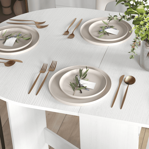 HOMCOM Mesa de Cozinha Dobrável Mesa de Jantar Dobrável Ovalada com Laterais Abatíveis Estilo Moderno 163x80x75 cm Branco