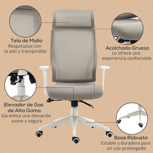 Vinsetto Conjunto de Escritório Inclui 1 Cadeira de Escritório Reclinável com Rodas e Altura Ajustável 64x61x120,9-128,9 cm e 1 Tapete Protetor de Chão 90x120 cm Cinza e Transparente
