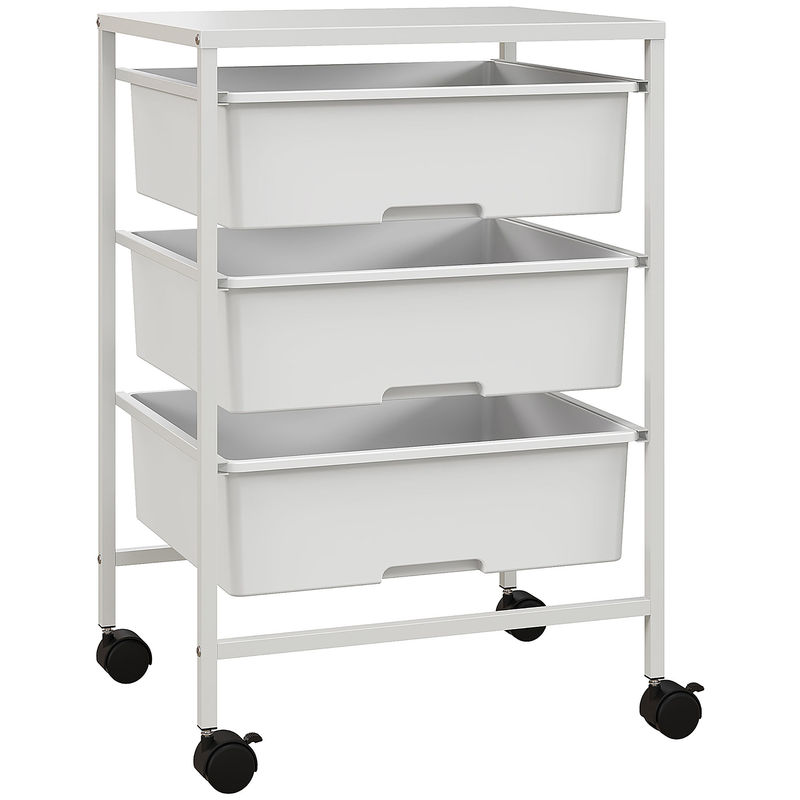 Homcom carrito de almacenamiento de 4 niveles, carrito de cocina con ruedas, 3 cestas, tablero y marco de acero, para salón, baño, oficina,