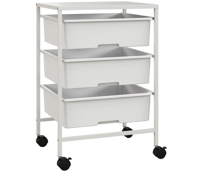 Homcom carrito de almacenamiento de 4 niveles, carrito de cocina con ruedas, 3 cestas, tablero y marco de acero, para salón, baño, oficina,