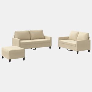 vidaXL 3 pcs conjunto de sofás com almofadões tecido cor creme