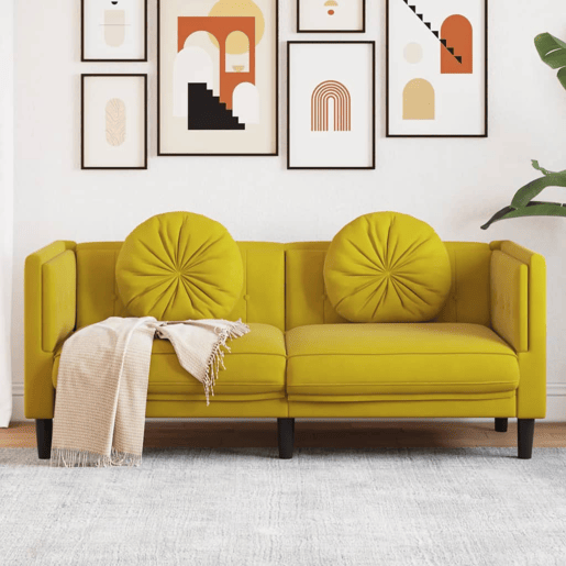 vidaXL Sofá com almofadões 2 lugares veludo amarelo vidaXL Sofá com almofadões 2 lugares veludo amarelo