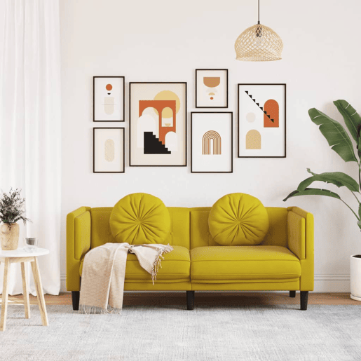 vidaXL Sofá com almofadões 2 lugares veludo amarelo vidaXL Sofá com almofadões 2 lugares veludo amarelo