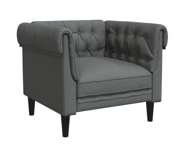 Vidaxl sillón chesterfield de tela gris oscuro