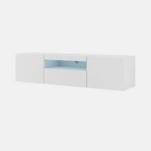 A mesa de TV AURA apresenta-se num estilo moderno. Mede 42x150x37 cm e inclui 4 prateleiras e 3 portas.