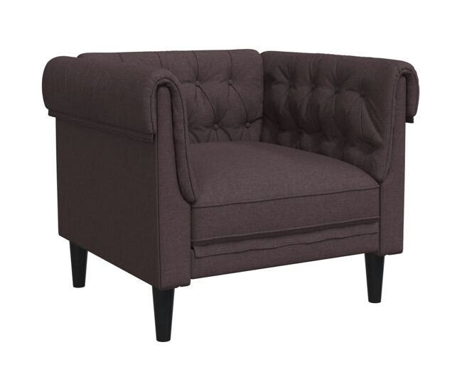Vidaxl sillón chesterfield de tela marrón oscuro