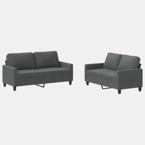 vidaXL 2 pcs conjunto de sofás com almofadões tecido cinzento-escuro