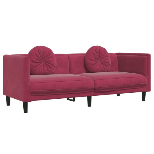 vidaXL Sofá com almofadões 3 lugares veludo vermelho tinto