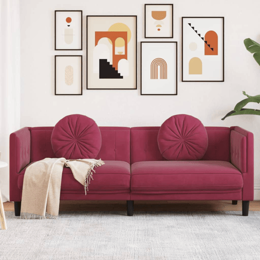 vidaXL Sofá com almofadões 3 lugares veludo vermelho tinto