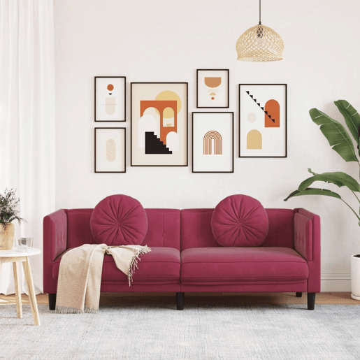 vidaXL Sofá com almofadões 3 lugares veludo vermelho tinto