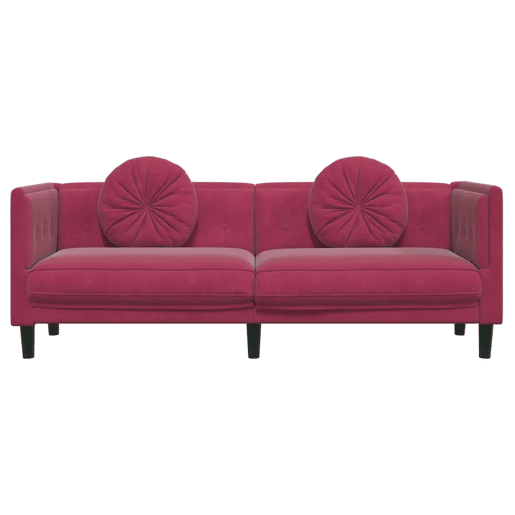 vidaXL Sofá com almofadões 3 lugares veludo vermelho tinto