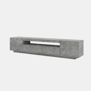 A mesa de TV AURA estilo moderno. Mede 42x200x37 cm e inclui 4 prateleiras e 3 portas.