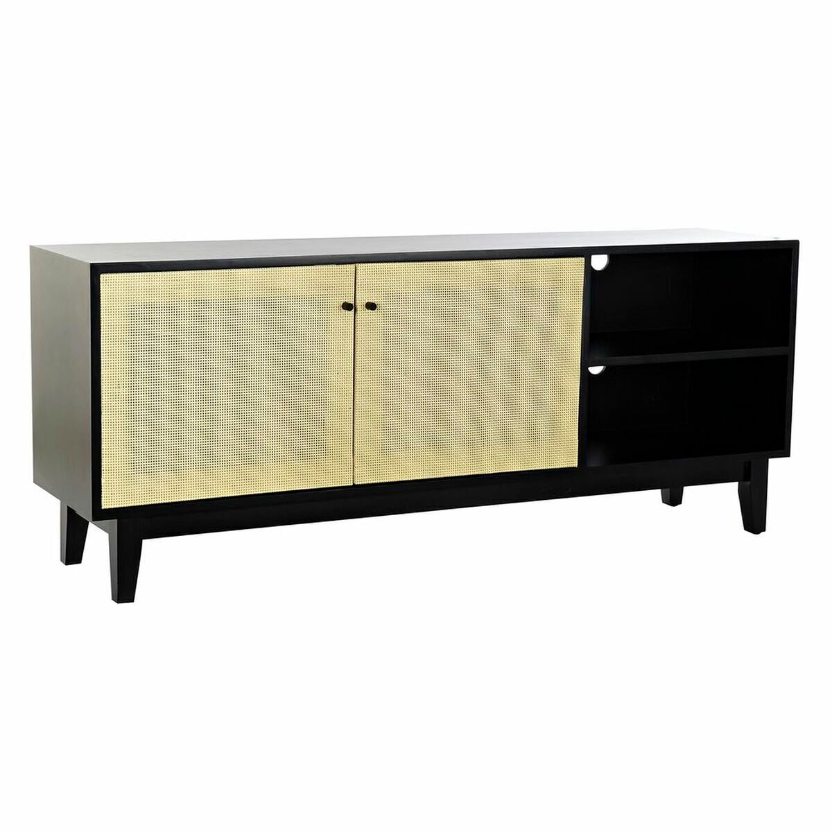 Mueble de tv dkd home decor negro abeto ratán (160 x 65 x 38 cm)