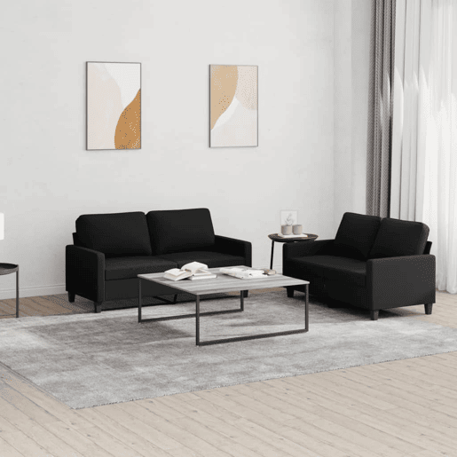 vidaXL 2 pcs conjunto de sofás com almofadões tecido preto