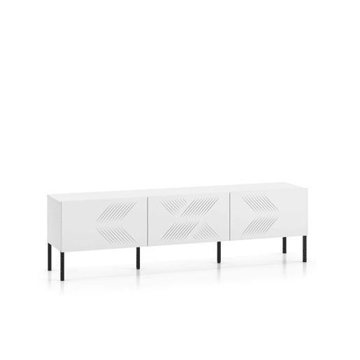A mesa de TV CLEARING em branco é feita de madeira de engenharia e apresenta um design moderno.