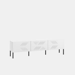 A mesa de TV CLEARING em branco é feita de madeira de engenharia e apresenta um design moderno.