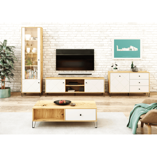 BILBAO TV-stand, novo estilo country. Dimensões: 55x183x40 cm. Com 4 prateleiras, 2 portas.