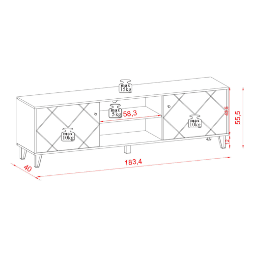 BILBAO TV-stand, novo estilo country. Dimensões: 55x183x40 cm. Com 4 prateleiras, 2 portas.