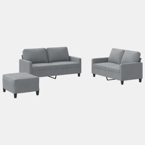 vidaXL 3 pcs conjunto de sofás com almofadões tecido cinzento-claro