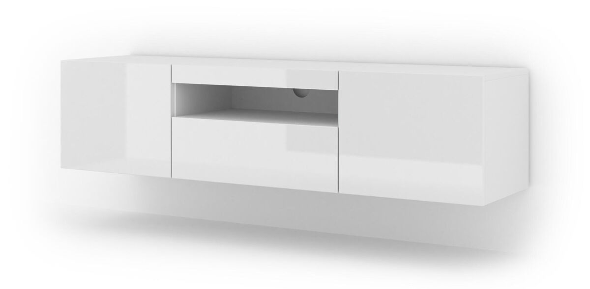 el soporte de tv aura con un estilo moderno mide 42x150x37 cm e incluye 4 estantes y 3 puertas