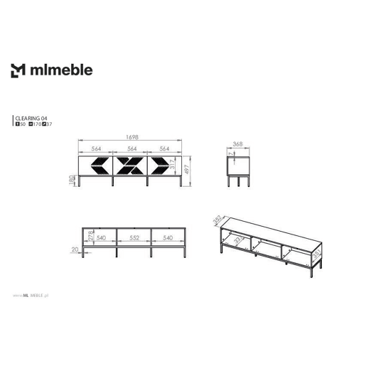 A mesa de TV CLEARING em branco é feita de madeira de engenharia e apresenta um design moderno.