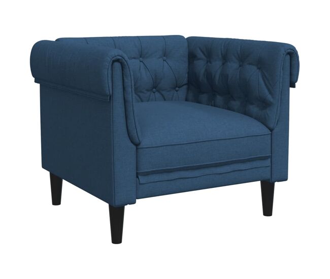 Vidaxl sillón chesterfield de tela azul