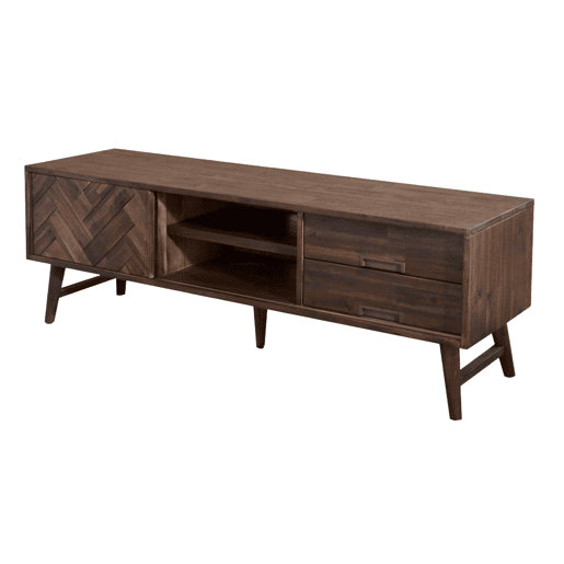 Suporte para televisão ASHTON, castanho, estilo retro, com 55x165x45 cm, 1 porta, 2 gavetas e 1 prateleira