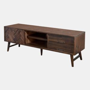 Suporte para televisão ASHTON, castanho, estilo retro, com 55x165x45 cm, 1 porta, 2 gavetas e 1 prateleira
