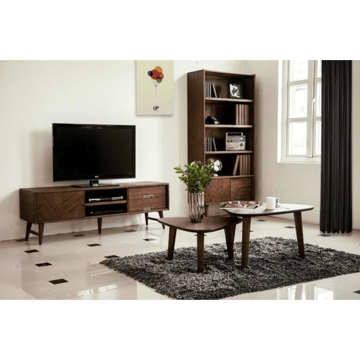 Suporte para televisão ASHTON, castanho, estilo retro, com 55x165x45 cm, 1 porta, 2 gavetas e 1 prateleira