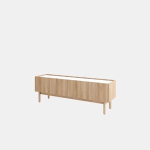 A mesa de TV BOHO apresenta uma cor bege e branca num estilo boho. Mede 48x144x37 cm e inclui 3 prateleiras e 3 portas.