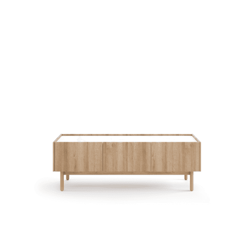 A mesa de TV BOHO apresenta uma cor bege e branca num estilo boho. Mede 48x144x37 cm e inclui 3 prateleiras e 3 portas.