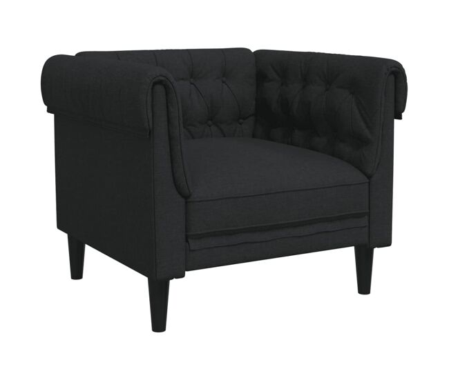 Vidaxl sillón chesterfield de tela negro