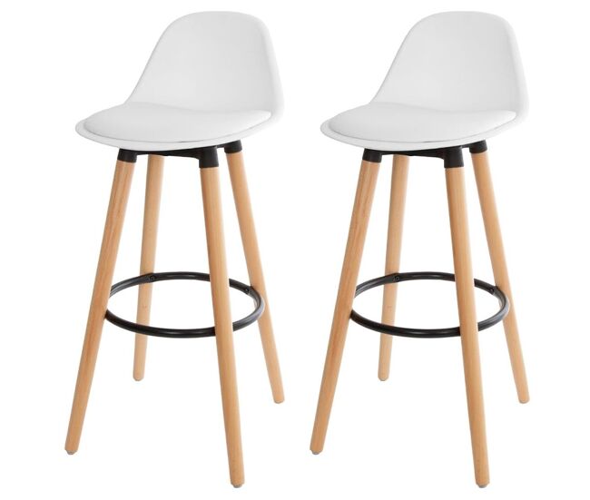 Acomoda textil – juego de 2 taburetes de bar para cocina, salón, comedor y restaurante. silla alta, cómoda y acolchada con respaldo y reposapiés 40,5x38x91,5 cm. (blanco)