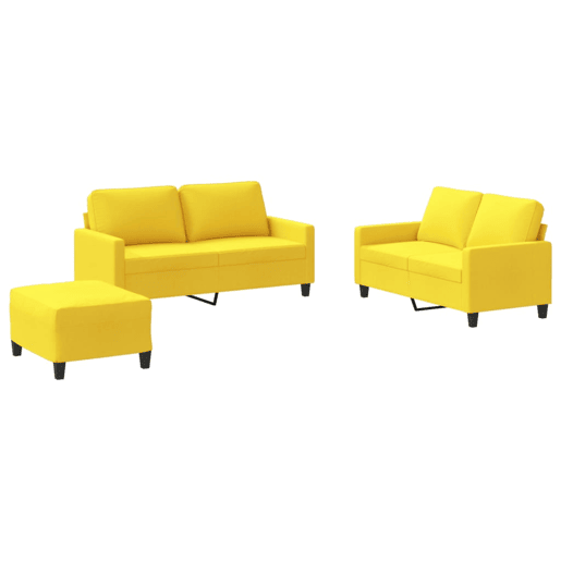 vidaXL 3 pcs conjunto de sofás com almofadões tecido amarelo-claro vidaXL 3 pcs conjunto de sofás com almofadões tecido amarelo-claro