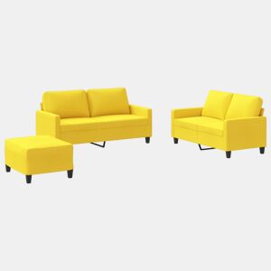 vidaXL 3 pcs conjunto de sofás com almofadões tecido amarelo-claro