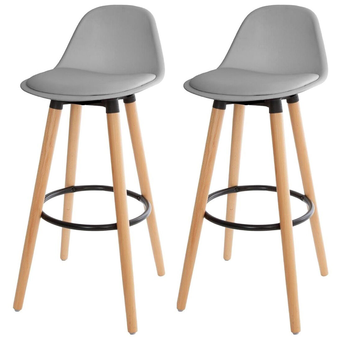Acomoda textil – juego de 2 taburetes de bar para cocina, salón, comedor y restaurante. silla alta, cómoda y acolchada con respaldo y reposapiés 40,5x38x91,5 cm. (gris)