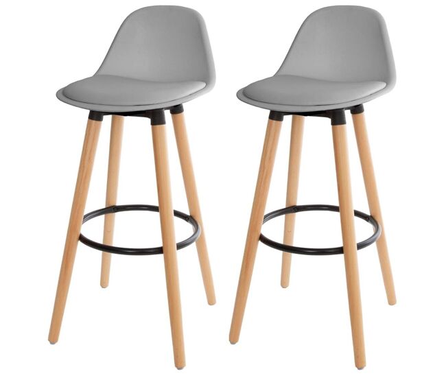 Acomoda textil – juego de 2 taburetes de bar para cocina, salón, comedor y restaurante. silla alta, cómoda y acolchada con respaldo y reposapiés 40,5x38x91,5 cm. (gris)