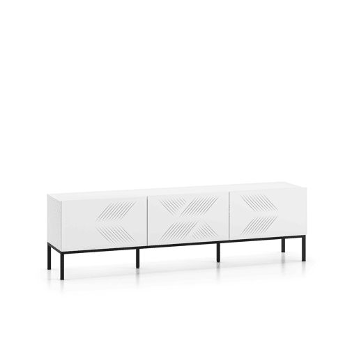A mesa de TV CLEARING em branco é feita de madeira de engenharia e apresenta um design moderno.