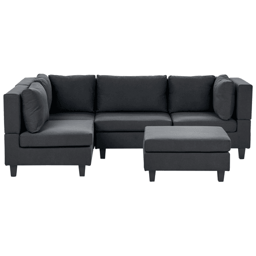 Sofá de canto modular UNSTAD Tecido Preto com repousa-pés 4 lugares à direita