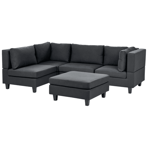Sofá de canto modular UNSTAD Tecido Preto com repousa-pés 4 lugares à direita