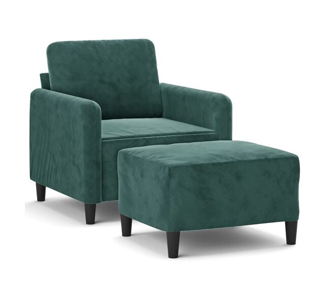 Vidaxl sillón con taburete terciopelo verde oscuro 60 cm