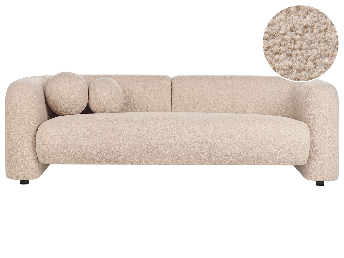 Beliani Sofá de 3 plazas Bouclé LEIREN Beige