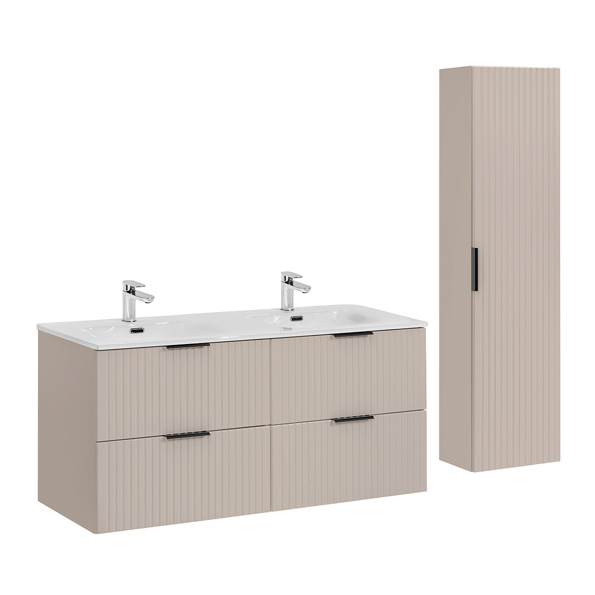 Conjunto de muebles con doble lavabo encastrado 120cm y columna adriel cachemira