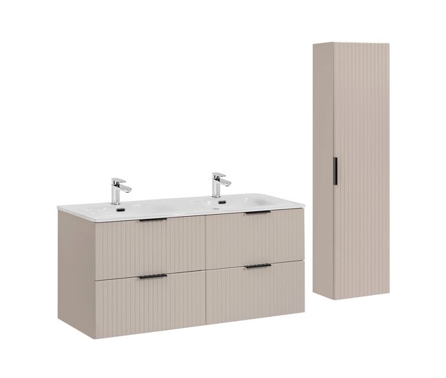 Conjunto de muebles con doble lavabo encastrado 120cm y columna adriel cachemira
