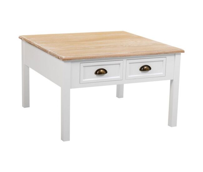 Mesa de centro de madera de 2 Cajónes blanca 80x80x50