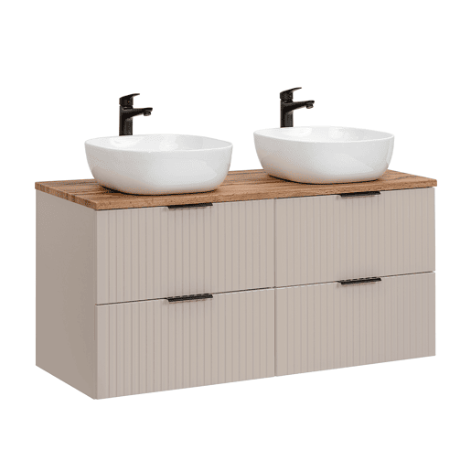 Ensemble meuble double vasque 120cm et colonne Adriel Cachemire et Bois