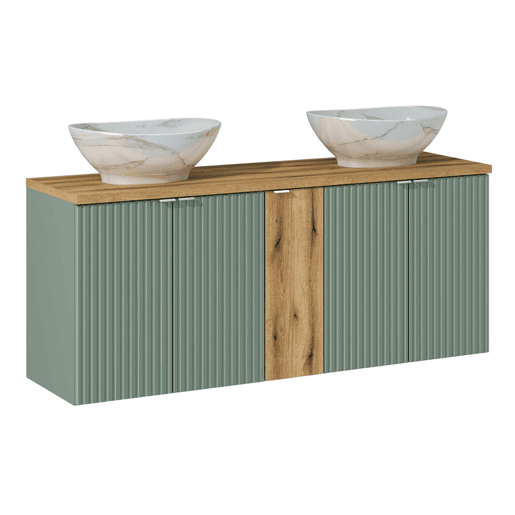 Móvel de lavatório duplo com 5 portas e 140 cm com pedestal Jade verde e madeira