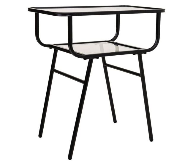 Mesita de metal y cristal con 1 balda gris 60x35x65,5
