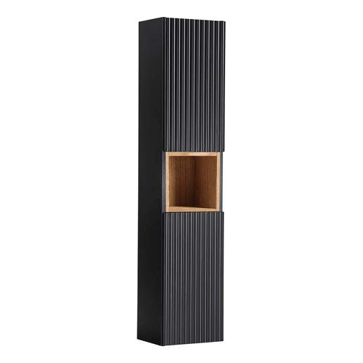 Conjunto móvel de lavatório simples 80cm 2 portas e coluna Riva Preto e Madeira